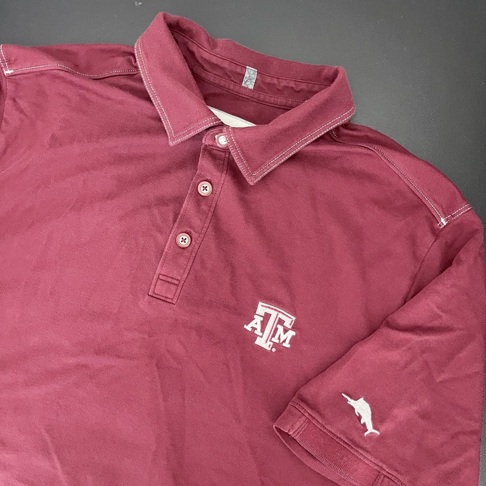 Tommy Bahama Texas A&M Aggies Polo Shirt Mens Large Maroon Trim Fit Short Sleeve